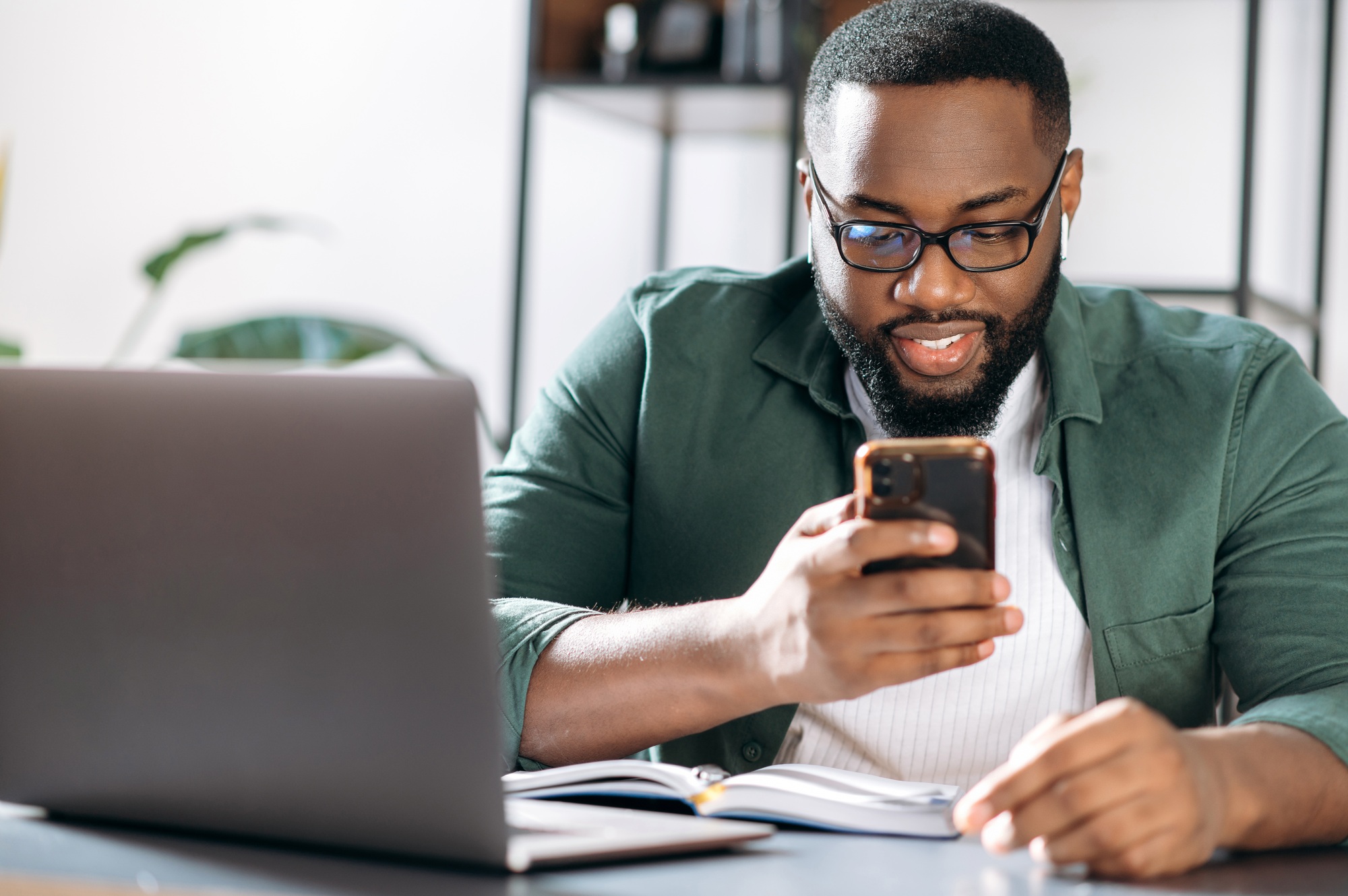 african american business man black online distant work freelancer